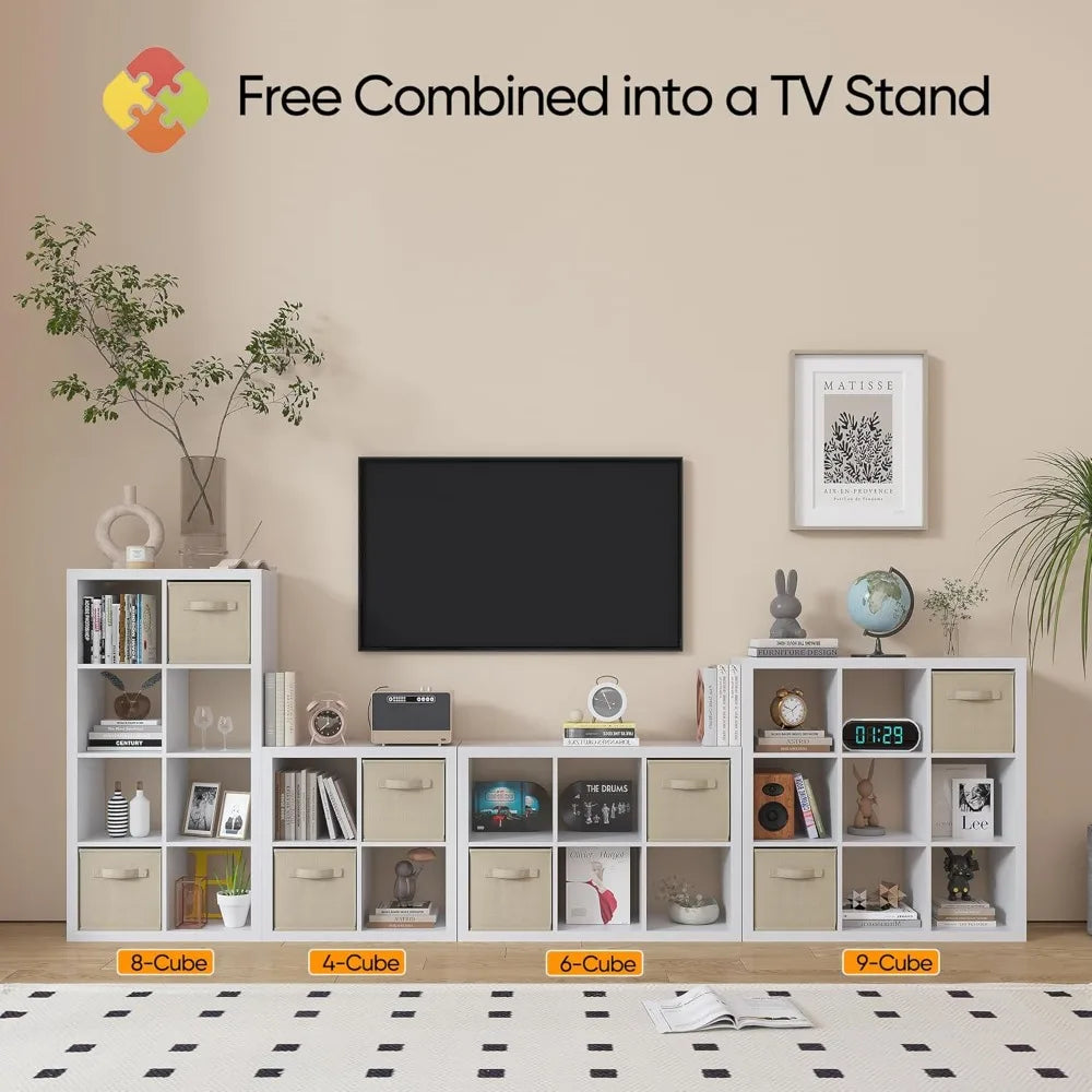 High Concerned Bookshelf With Storage Bin 4 Cube Organizer