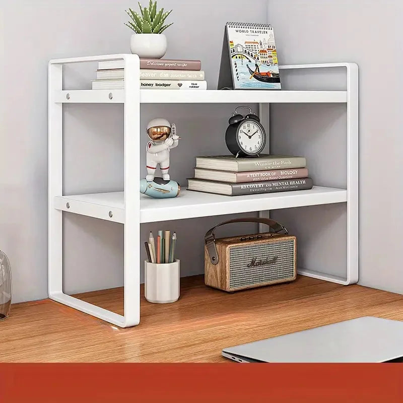 LUSQI 2 Tier Shelf Desk Storage Bookshelf For Home Office