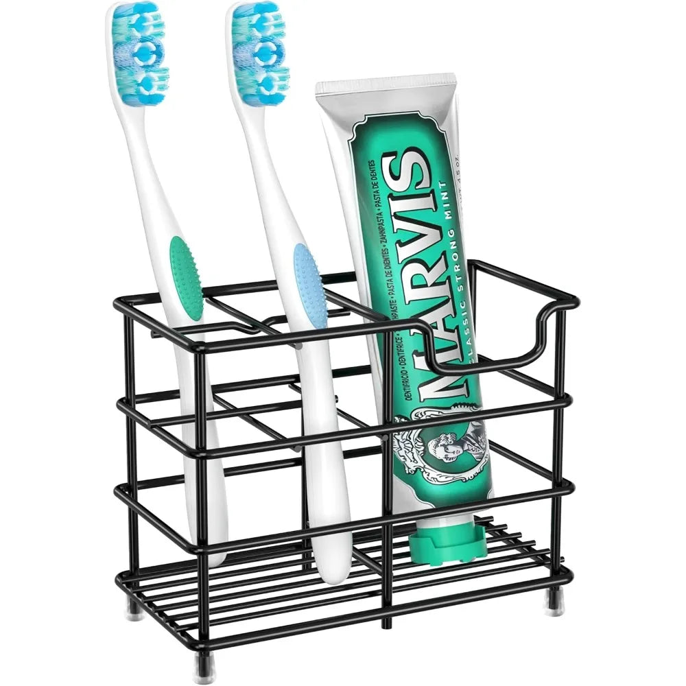 5 Slot Black Stainless Steel Toothbrush Holder for Bathroom Organizer Wall Mounted Bathroom Accessories Storage Rack for Small Spaces