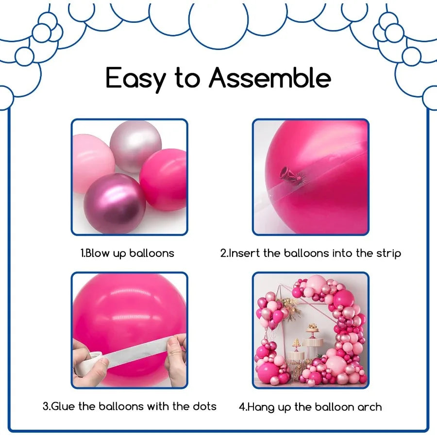 Pink Balloons Garlands Arch Kit 124pcs Hot Pink Metallic Magenta Latex Balloons For Wedding Engagement Princess