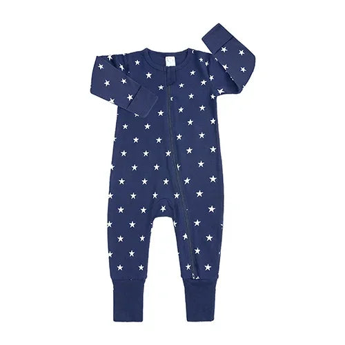 New Double Zipper Infant Baby Girl Boy Clothes Geometry Long Sleeve Cotton Baby Romper Clothing For Newborn Jumpsuit 0-24 Months