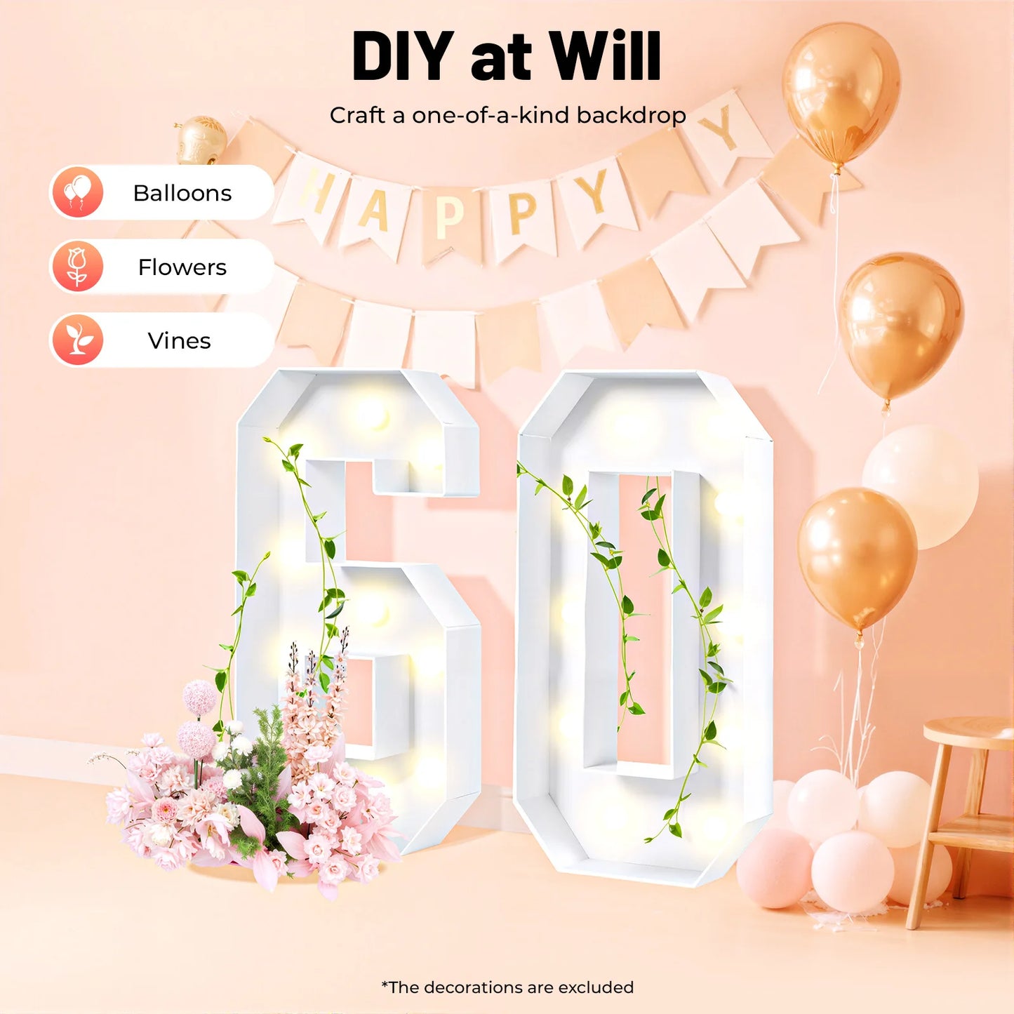 Glowing Digit Number Sets For Birthday Celebration Decor