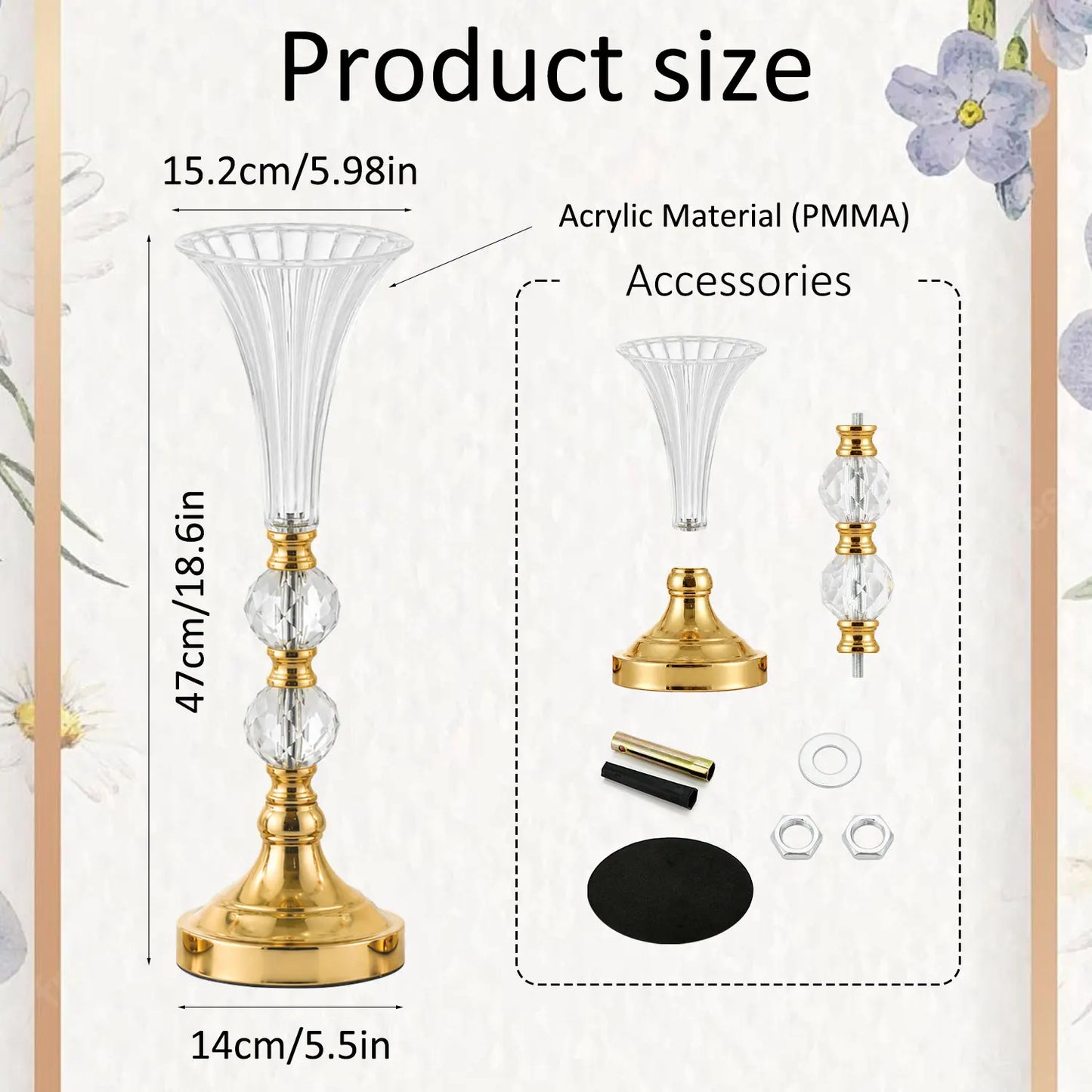 Acrylic Trumpet Vase Elegant Floral Centerpiece for Wedding Reception