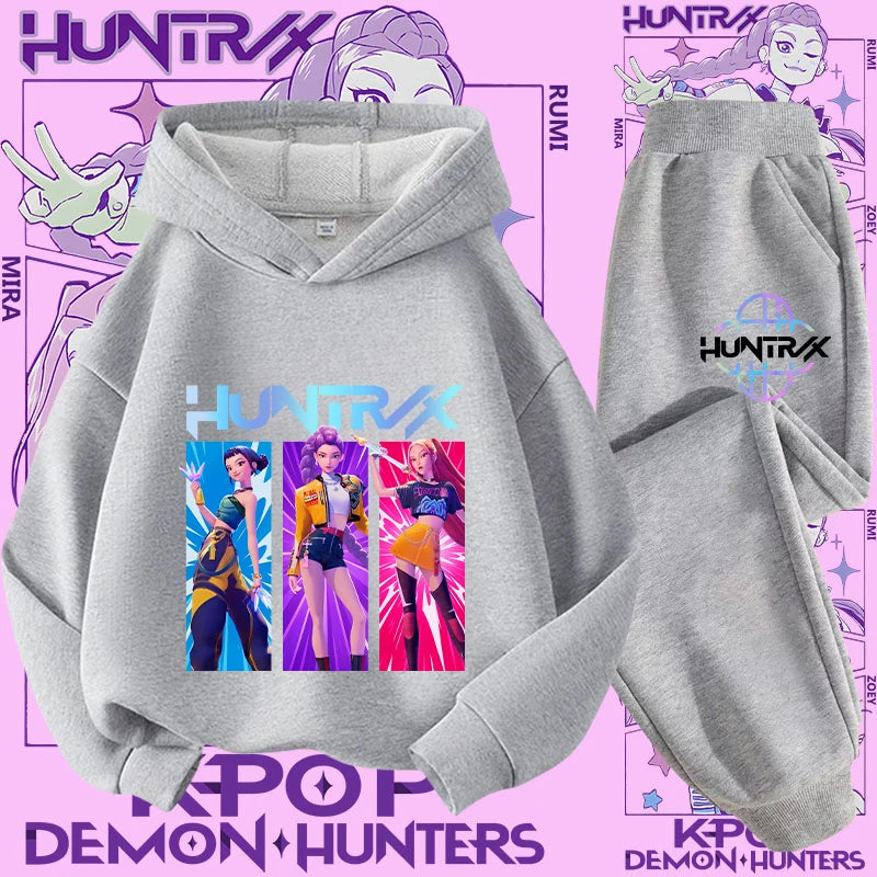 Kpop Demon Hunter Kids Hoodie And Top Set Two Piece Cartoon Print Unisex Casual Wear