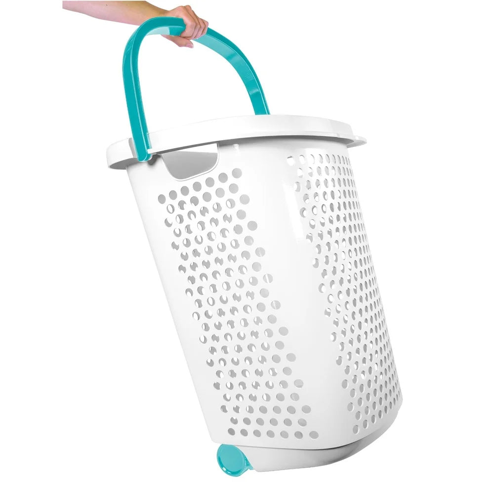 Rolling Laundry Hamper With Pop Up Handle Large Capacity Plastic Storage Basket For Home College Tween And Adult Use