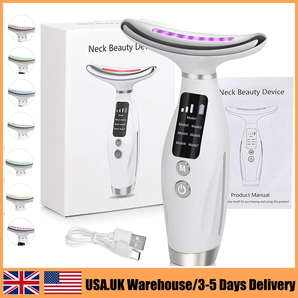 Face Neck Beauty Device 7 Modes 3 Levels Vibration Face Lifting Massager LED Phototherapy Skin Tightening Neck Wrinkles Remover