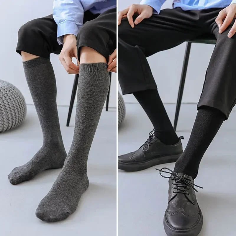 WHLYZ YWCN Men Cotton Knee High Business Socks For Dress