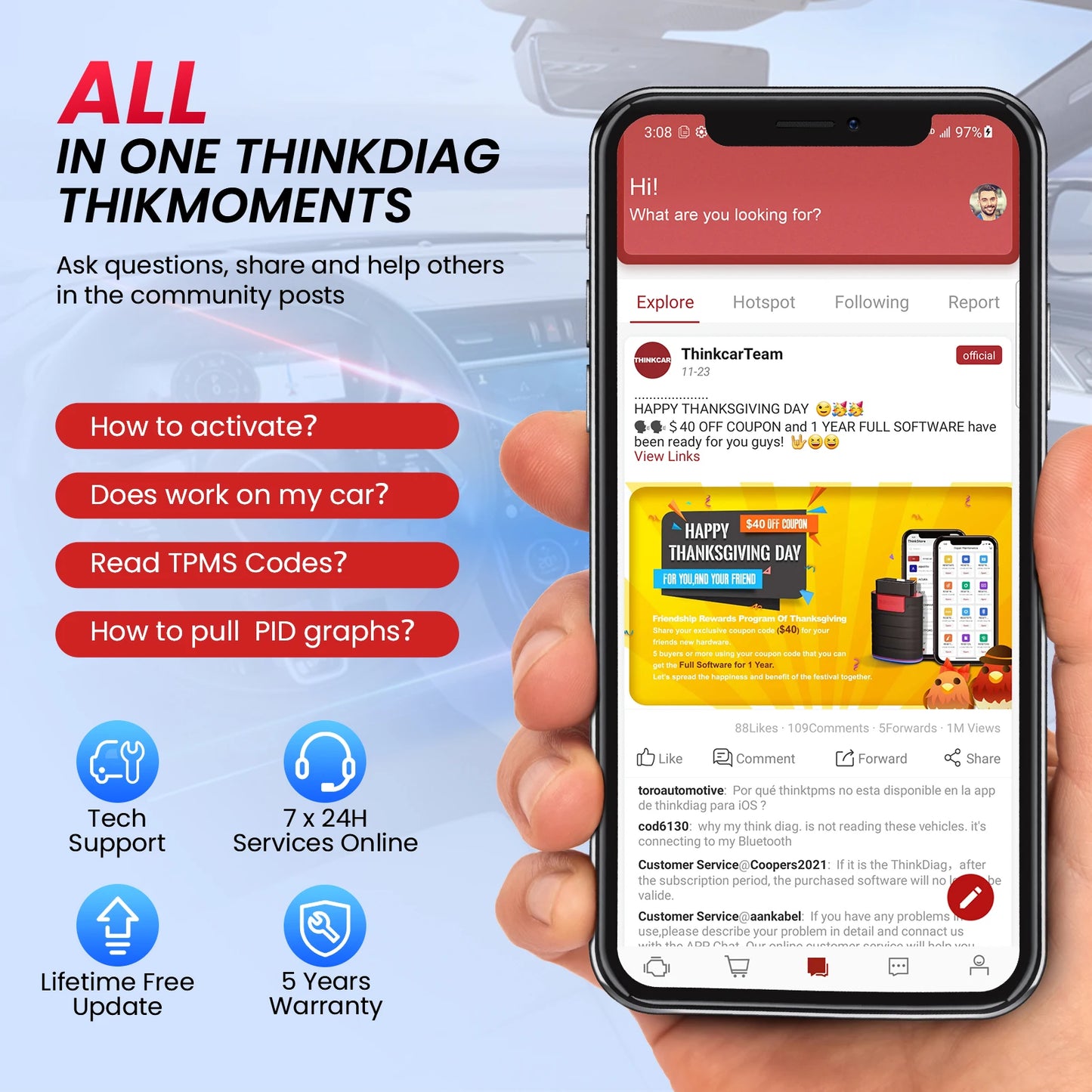 Thinkcar Thinkdiag Mini OBD2 Scanner Bluetooth All System Diagnostics