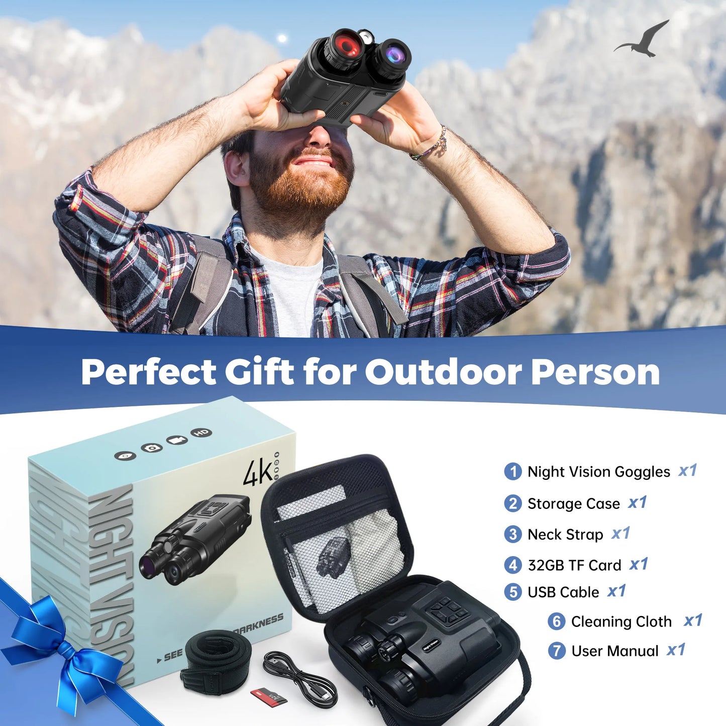 4K Night Vision Binoculars 3 Inch Screen 8X Digital Zoom With Tactical Light 5000mAh Rechargeable Infrared Night Goggle