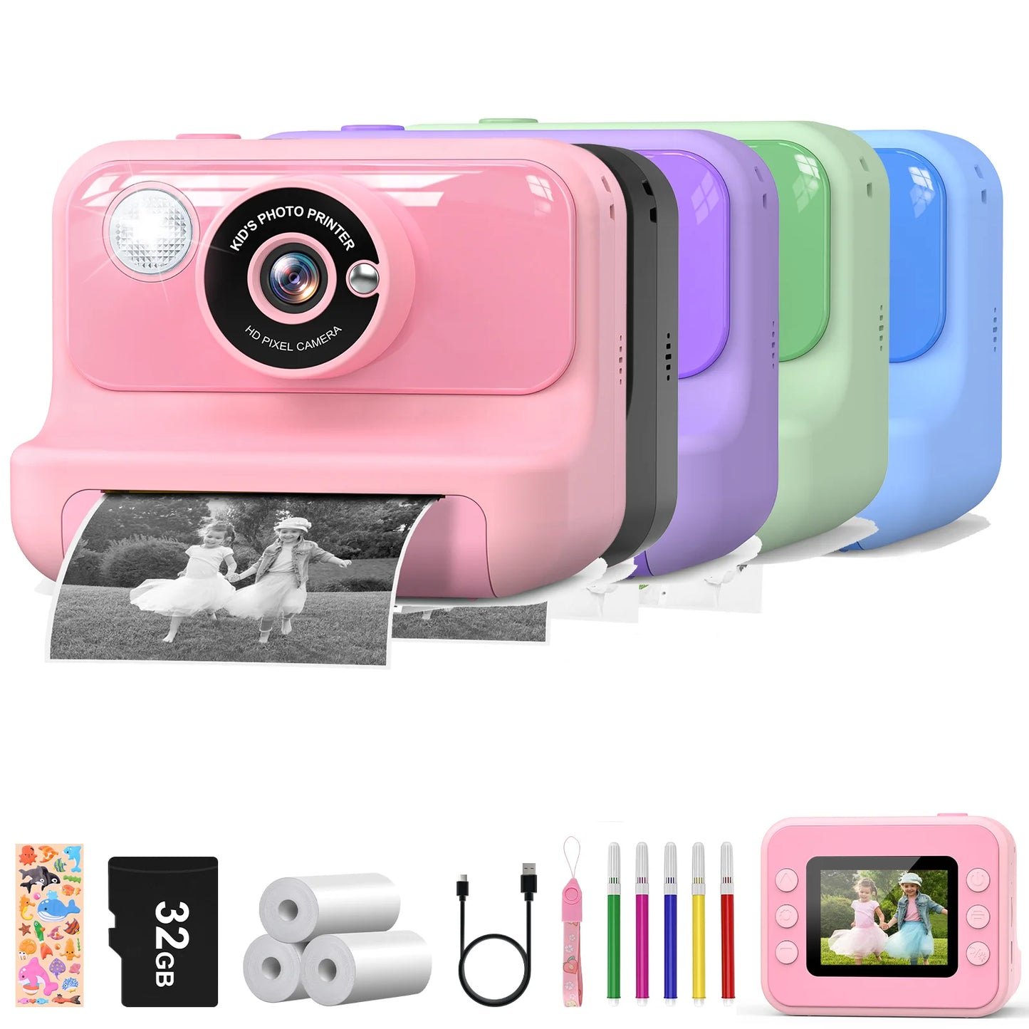 GofunlyCN Kids Instant Print Camera 1080P Mini Digital Toy