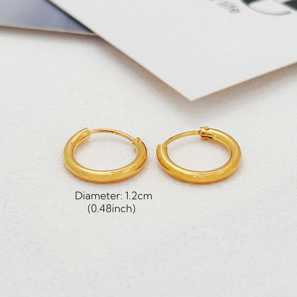 Gold Plated Smooth Round Circle Big Hoop Earrings for Women Size 12/25/30/40/50/60mm Stainless Steel Jewelry Accessories Gifts