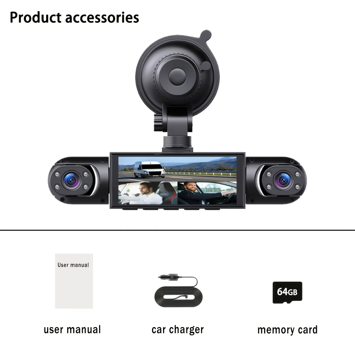 BCUOZ 360 Panoramic Dash Cam Kit Front 1080P Rear 720P