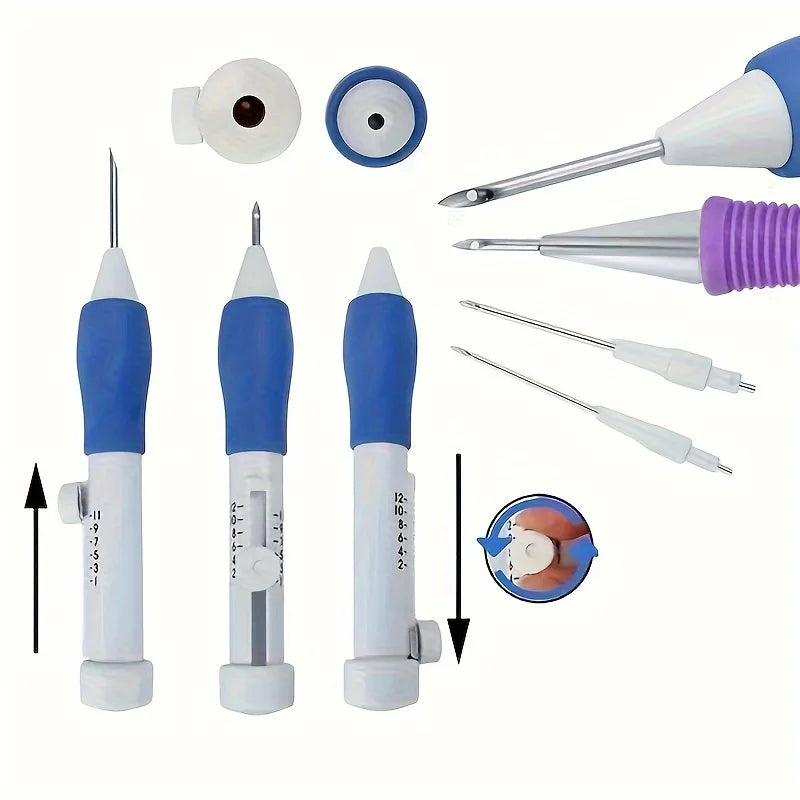 Adjustable Magic Embroidery Pen Set With 3 Needles Threader Scissors