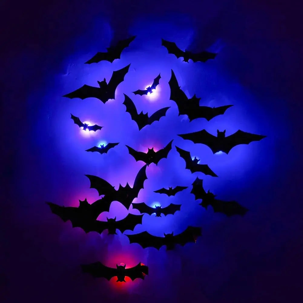 24pack Halloween 3D Bats Wall Decor, Luminous Scary Bat Window Cling