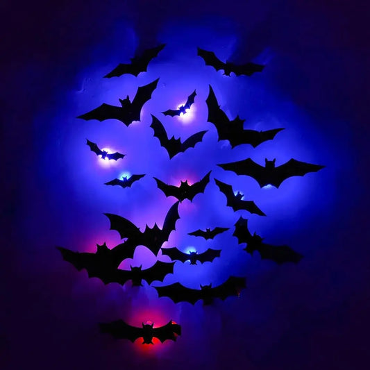 24pack Halloween 3D Bats Wall Decor, Luminous Scary Bat Window Cling