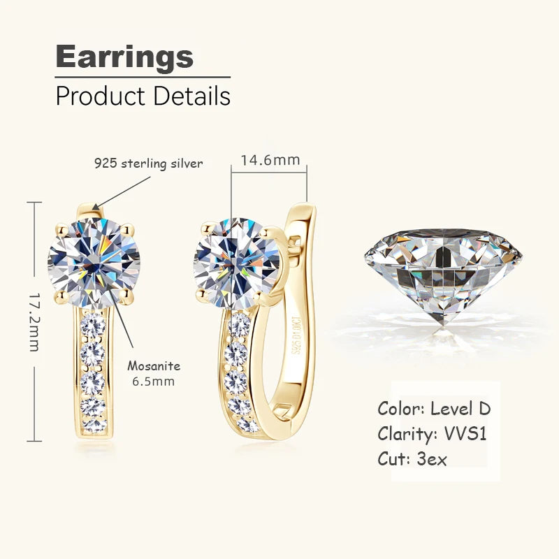 OXTAO 1Ct Moissanite U Shape Hoop Earrings 925 Sterling Silver D Color VVS1 For Women Fine Jewelry Anniversary Gift