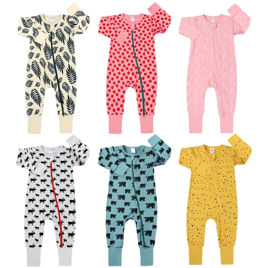 New Double Zipper Infant Baby Girl Boy Clothes Geometry Long Sleeve Cotton Baby Romper Clothing For Newborn Jumpsuit 0-24 Months