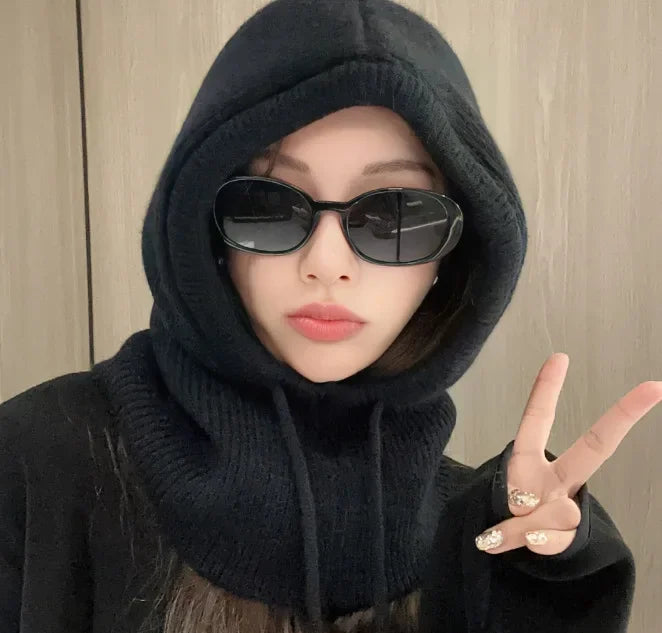 Dawndesslo Knit Hooded Balaclava Beanie Winter Cap