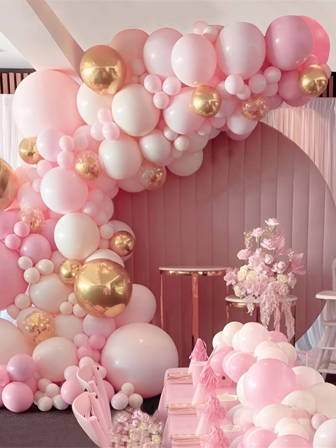 94pcs Pink Gold Balloon Glue Chain&Balloon Accessories, 1st Birthday Wedding Party Room Background Decoration Balloon Arch Kit, Back To School Valentine Day