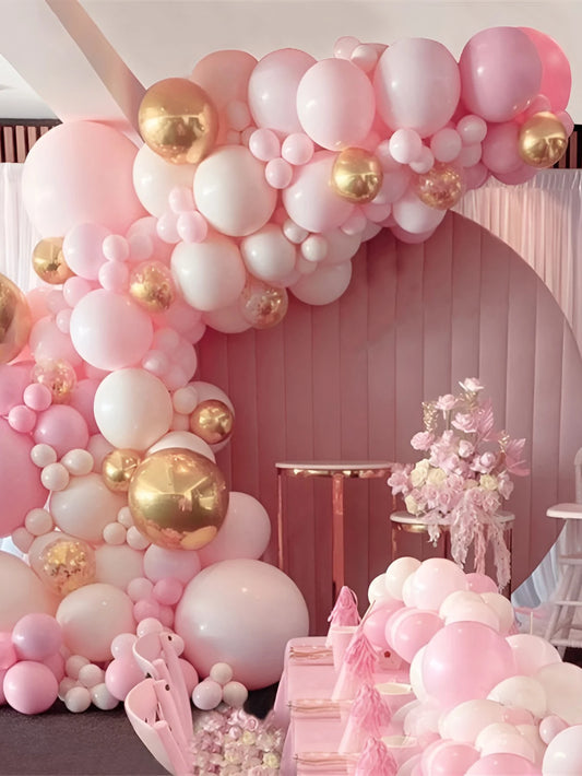 94pcs Pink Gold Balloon Glue Chain&Balloon Accessories, 1st Birthday Wedding Party Room Background Decoration Balloon Arch Kit, Back To School Valentine Day