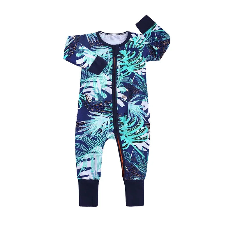 New Double Zipper Infant Baby Girl Boy Clothes Geometry Long Sleeve Cotton Baby Romper Clothing For Newborn Jumpsuit 0-24 Months