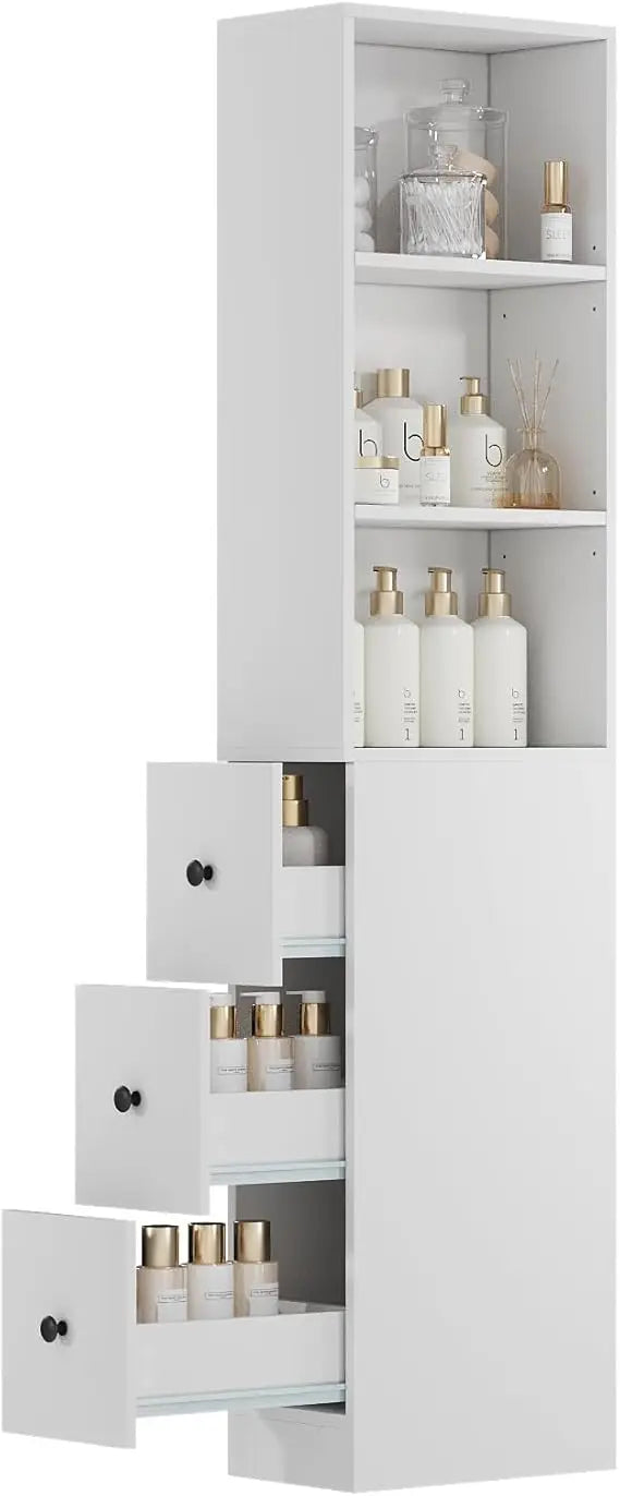 Storage Cabinet Tall Narrow Bathroom Organizer with 3-Level Adjustable Shelves Slim Free Standing Space Saver