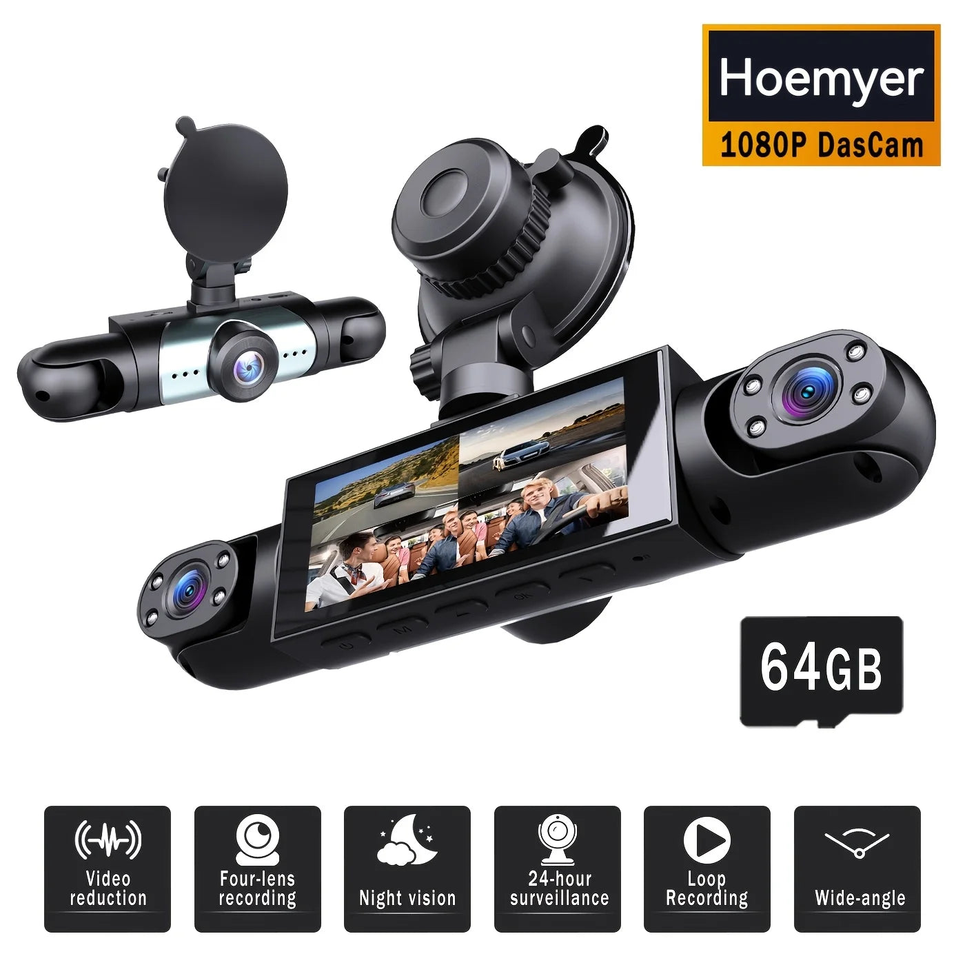 BCUOZ 360 Panoramic Dash Cam Kit Front 1080P Rear 720P