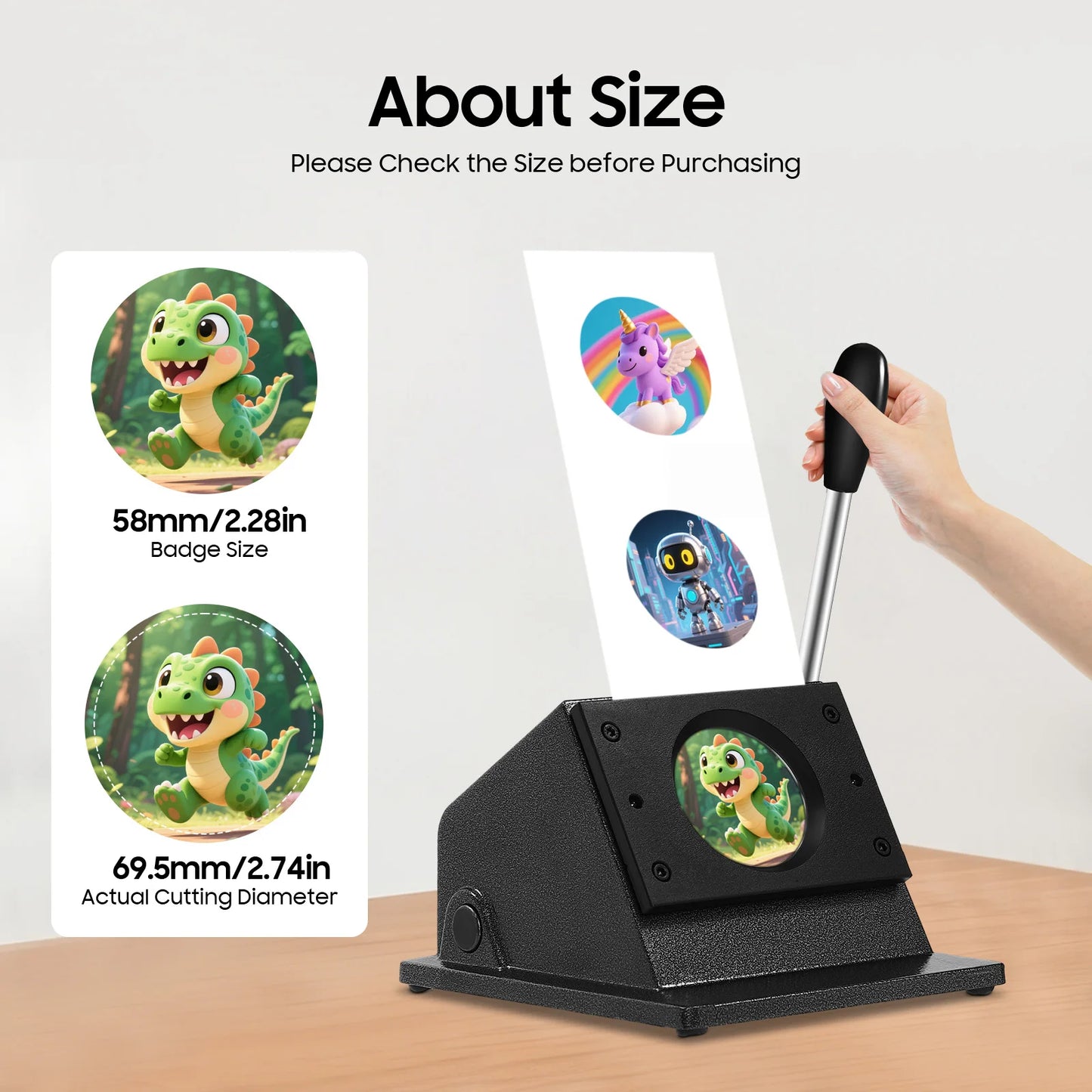 58mm Circle Punch Die Cutter for Badge Making, 2.28in Button Press Machine for Paper, Photo Paper, Copperplate Paper & Thin Leather, Manual Round Cutter for Medals, Mirrors, Bottle Openers, Stable Base & Labor-Saving Handle