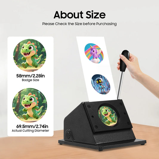 58mm Circle Punch Die Cutter for Badge Making, 2.28in Button Press Machine for Paper, Photo Paper, Copperplate Paper & Thin Leather, Manual Round Cutter for Medals, Mirrors, Bottle Openers, Stable Base & Labor-Saving Handle