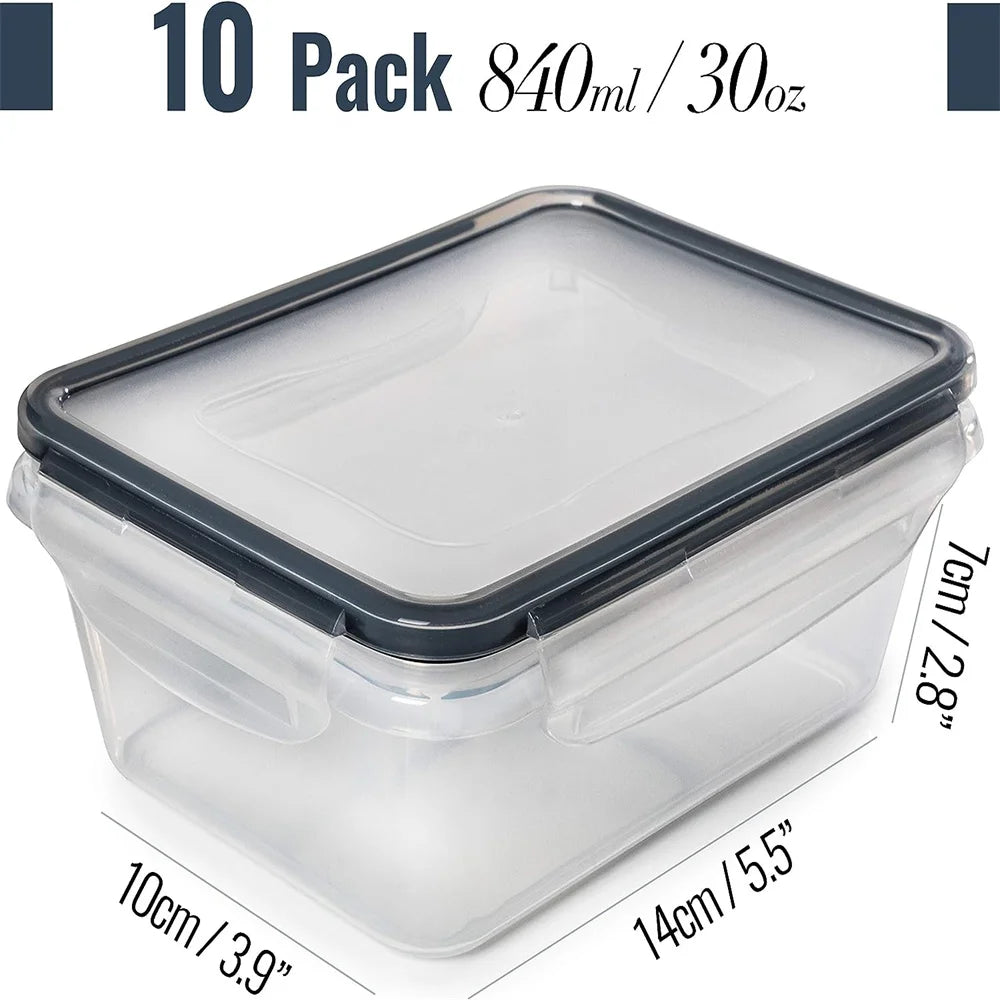 10 Pieces BPA Free Reusable Square Kitchen Storage Containers Set 840ml Microwave Safe Freezer Safe Dishwasher Safe