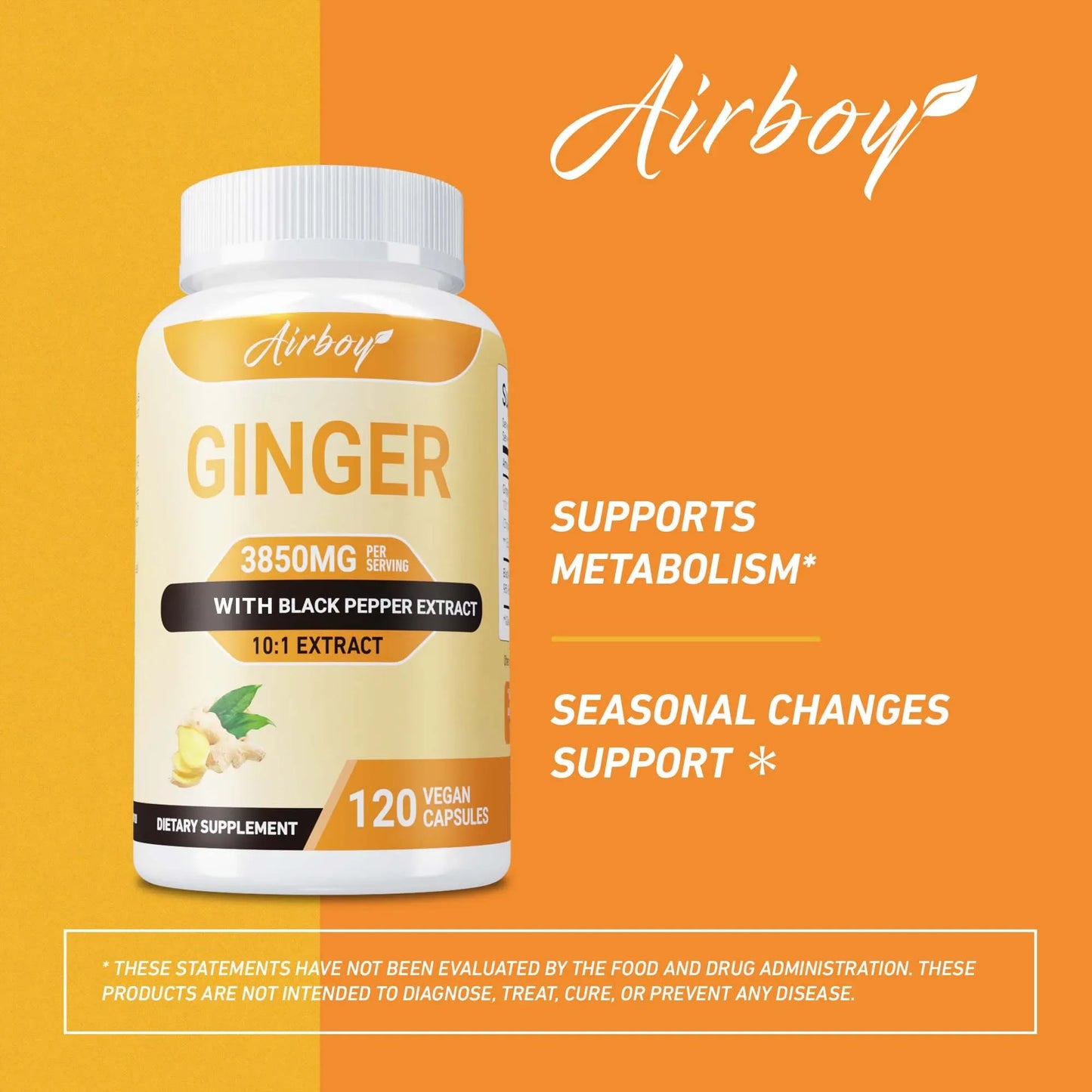 Ginger 3850MG - Supports The Immune System, Improves Digestion and Absorption, and Enhances Athletic Performance - 120 Capsules