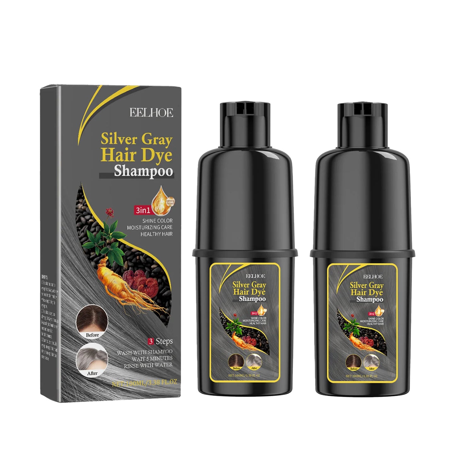 EELHOE 100ml Hair Dye Shampoo Silver Gray Quickly Dye Moisturize Make Hair Soft Shiny High-efficiency Dye Safe Gentle Hair Care