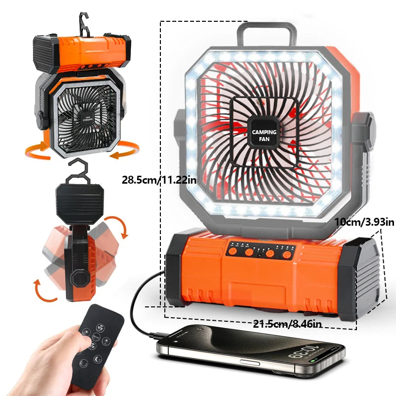 20000mAh Camping Fan With LED Lantern Remote Oscillating