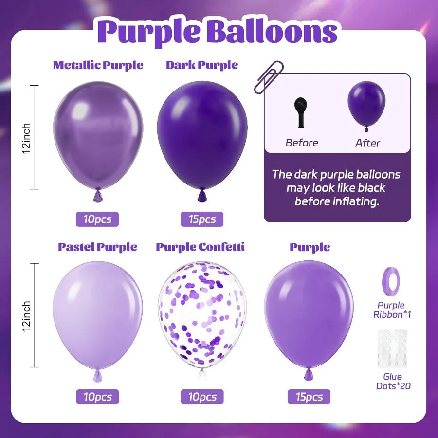 60 Pcs Purple Balloons 12 Inch Metallic Pastel Dark Purple Confetti For Birthday Wedding Baby Shower Party