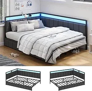 DAFIFY Hasuit Corner Bed Frame With Storage Drawers