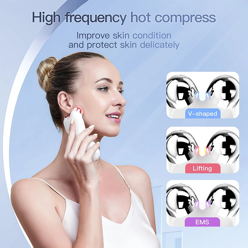Portable Electric V-Face Lift Roller Massager EMS Microcurrent Sonic Vibration Facial Lifting Skin Tighten Massage Beauty Device