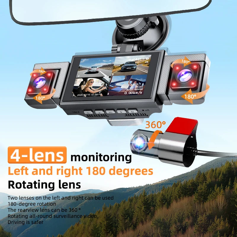 4 Lens 360 Degree Dashboard Cam 4Channel Car DVR GPS