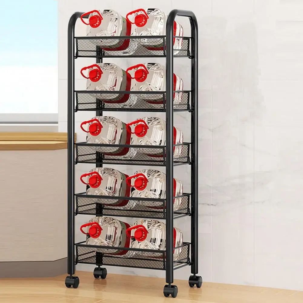 Five Tier Fruit And Vegetable Storage Basket On Wheels Metal Mesh