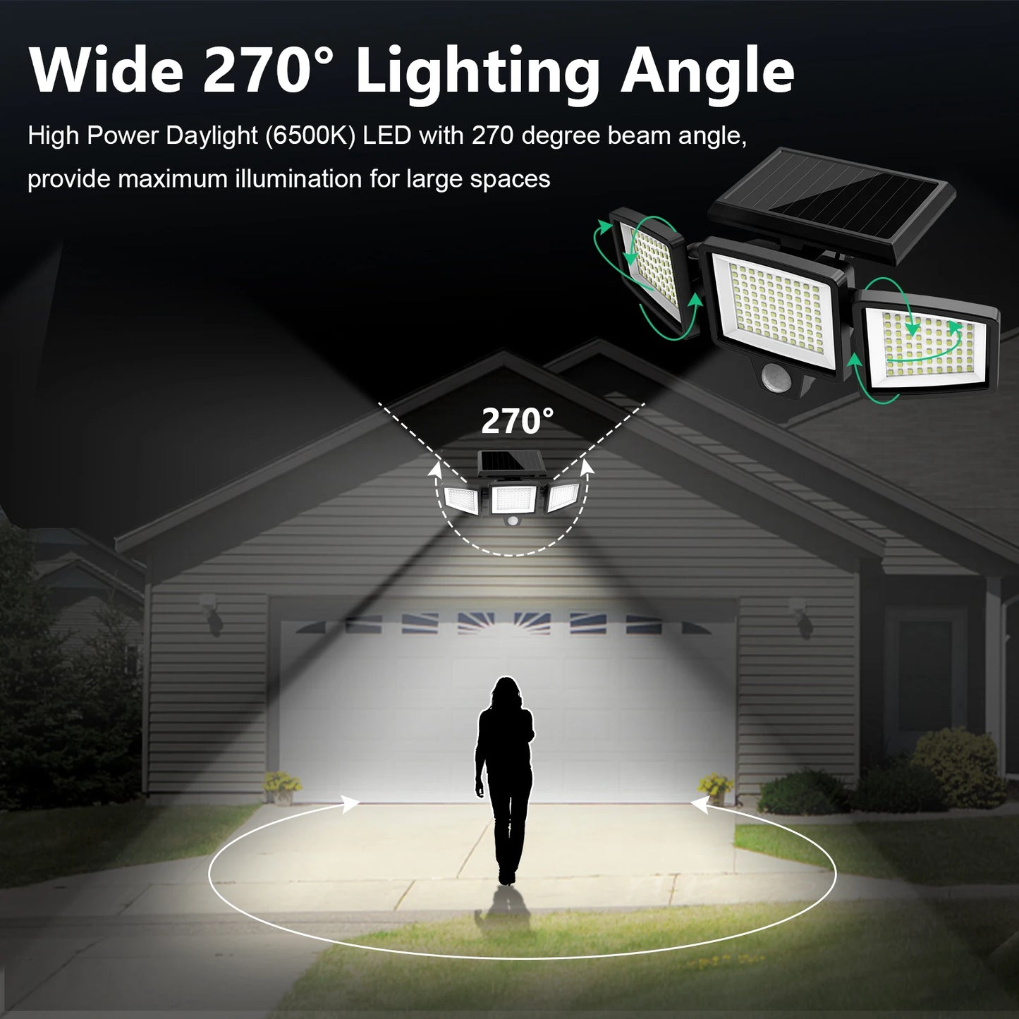 3 Pack Outdoor Solar Lights LED Motion Sensor Security Lights For Porch Garage Yard Entrance Patio