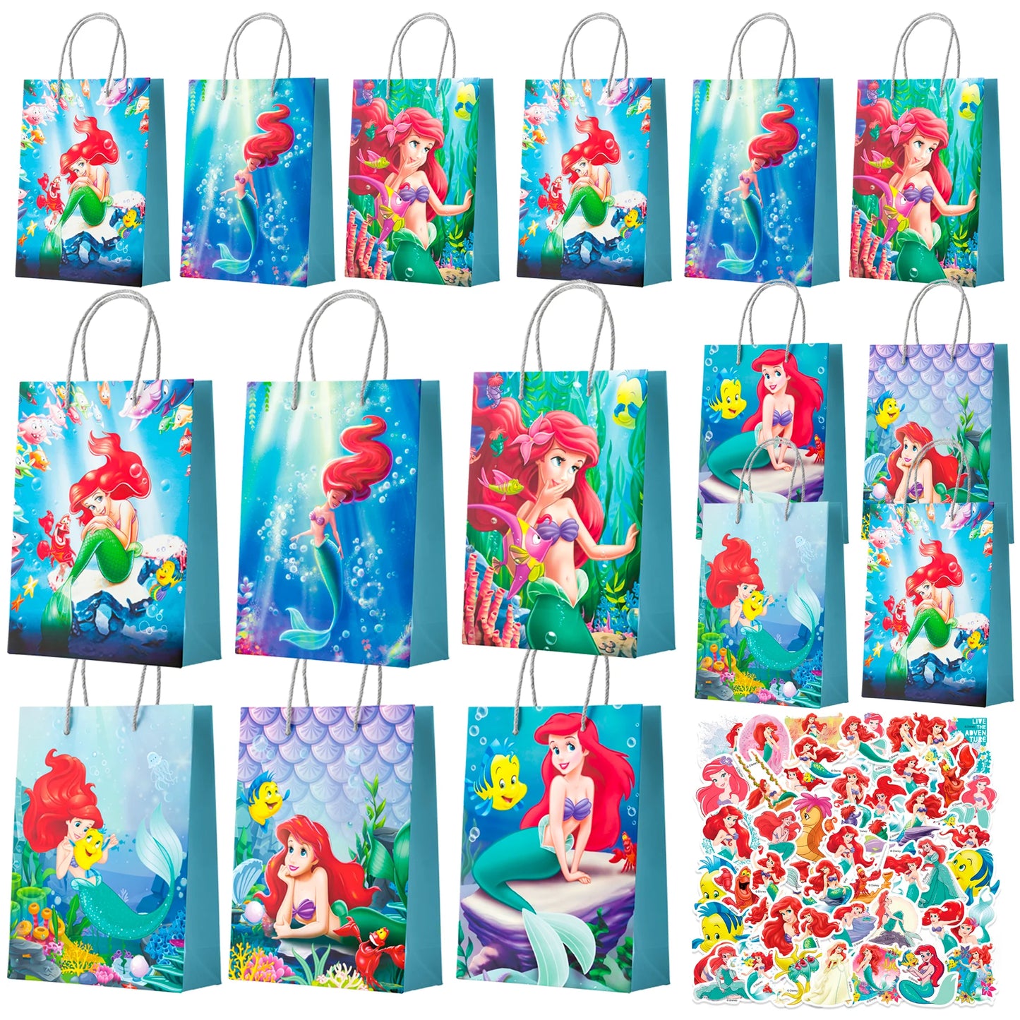 Little Mermaid Party Favor Bags 24 Pack With 50 Mermaid Stickers For Girls Kids Birthday Party Supplies