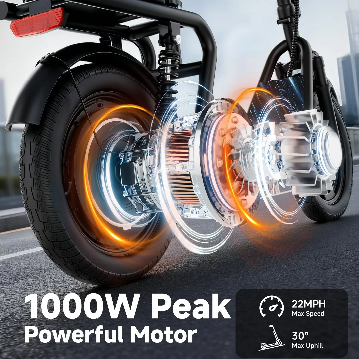14inch Electric Scooter for Adults,Up to 22Mph Max Speed, 500W Motor, 28 Miles Max Range, Folding E-Bike with Dual Suspension