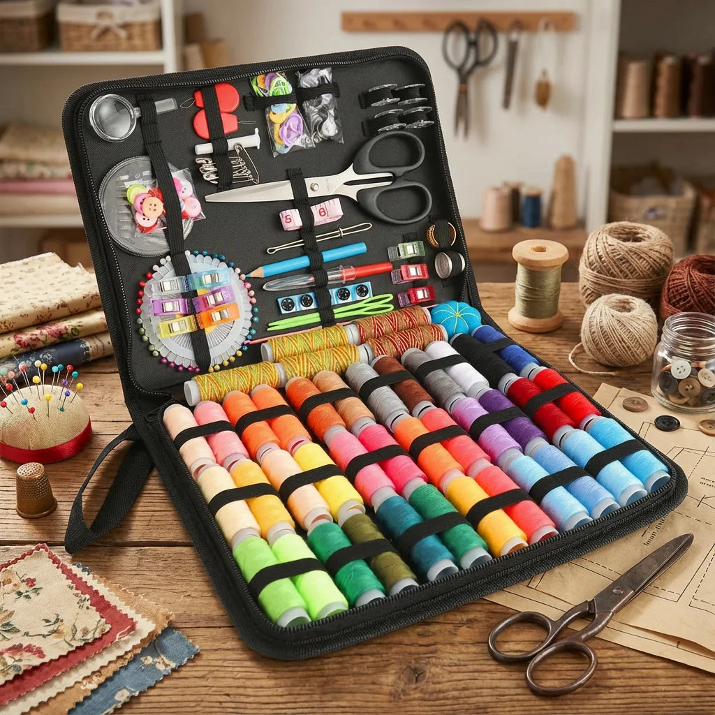 Portable Sewing Kit Complete Set With Threads Needles Scissors