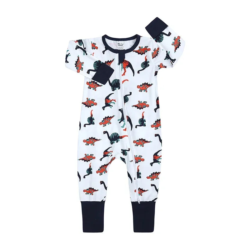 New Double Zipper Infant Baby Girl Boy Clothes Geometry Long Sleeve Cotton Baby Romper Clothing For Newborn Jumpsuit 0-24 Months