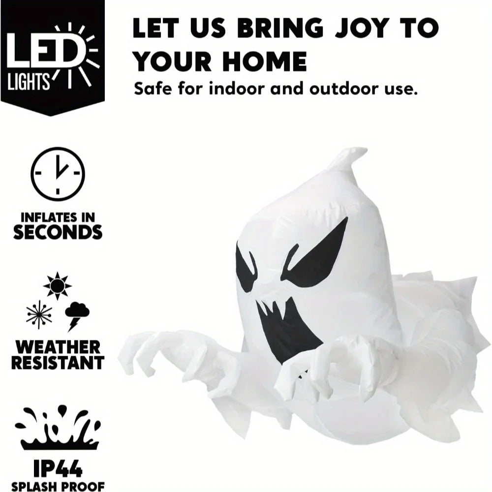 4.5 FT Halloween Inflatable Scary Flying Ghost Broke Out from Window Inflatable with Build-in LED Blow Up Ghost for Halloween Party Indoor, Outdoor, Yard, Garden, Lawn Decoration