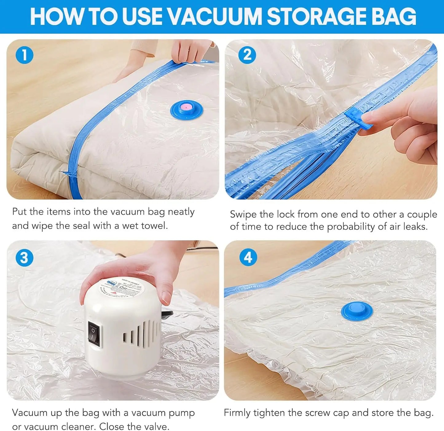 Travel Vacuum Storage Bags With Electric Pump 10 Pack