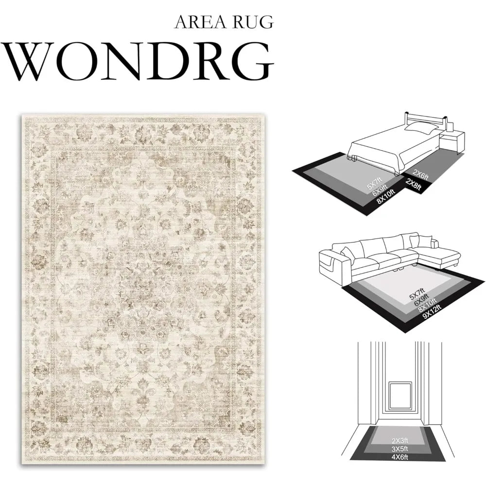 Floral Area Rug Washable Non Slip Low Pile For Living Room