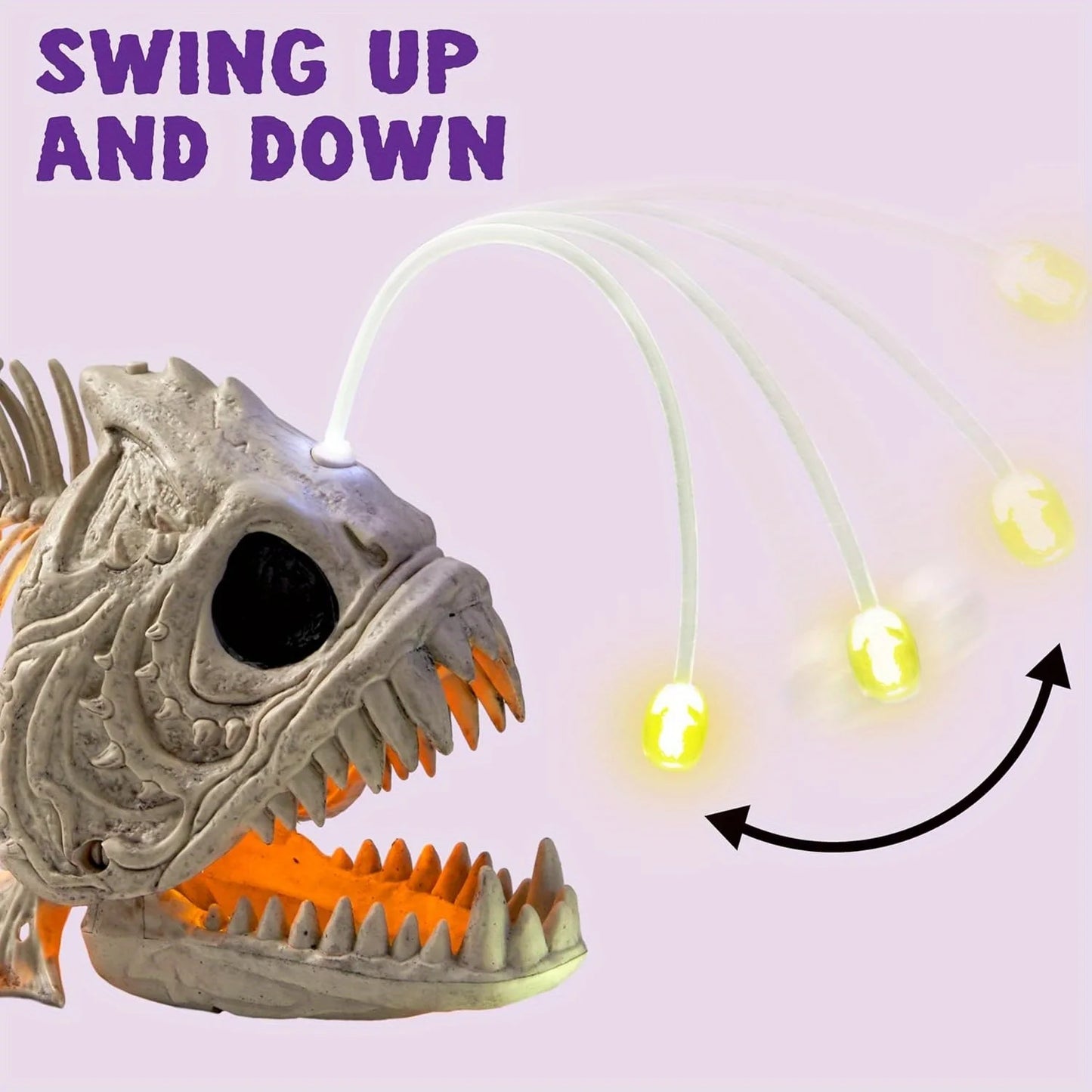 Skeleton Lantern Fish Halloween with LED Eye Plastic Bones for Halloween Party Photo Prop Decoration Graveyard Decor, Indoor Outdoor Spooky Scene(10.2" *5.5" *3")