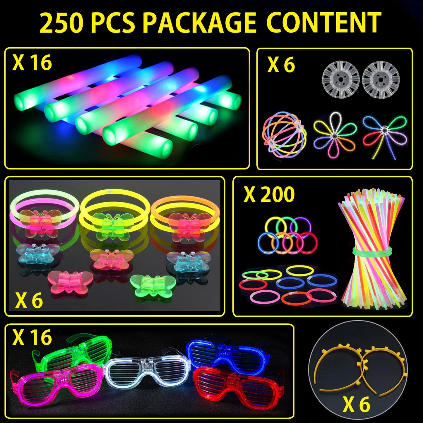 Glow In The Dark Foam Glow Sticks With LED Glasses