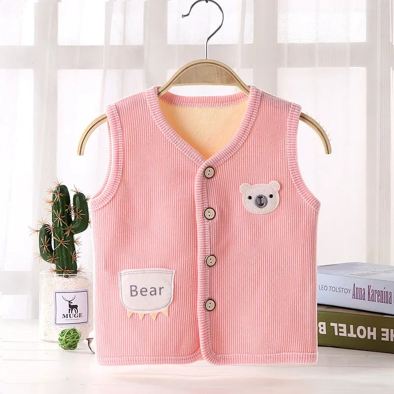 Unisex Kids Velvet Lined Waistcoat Vest For Autumn Winter Outerwear