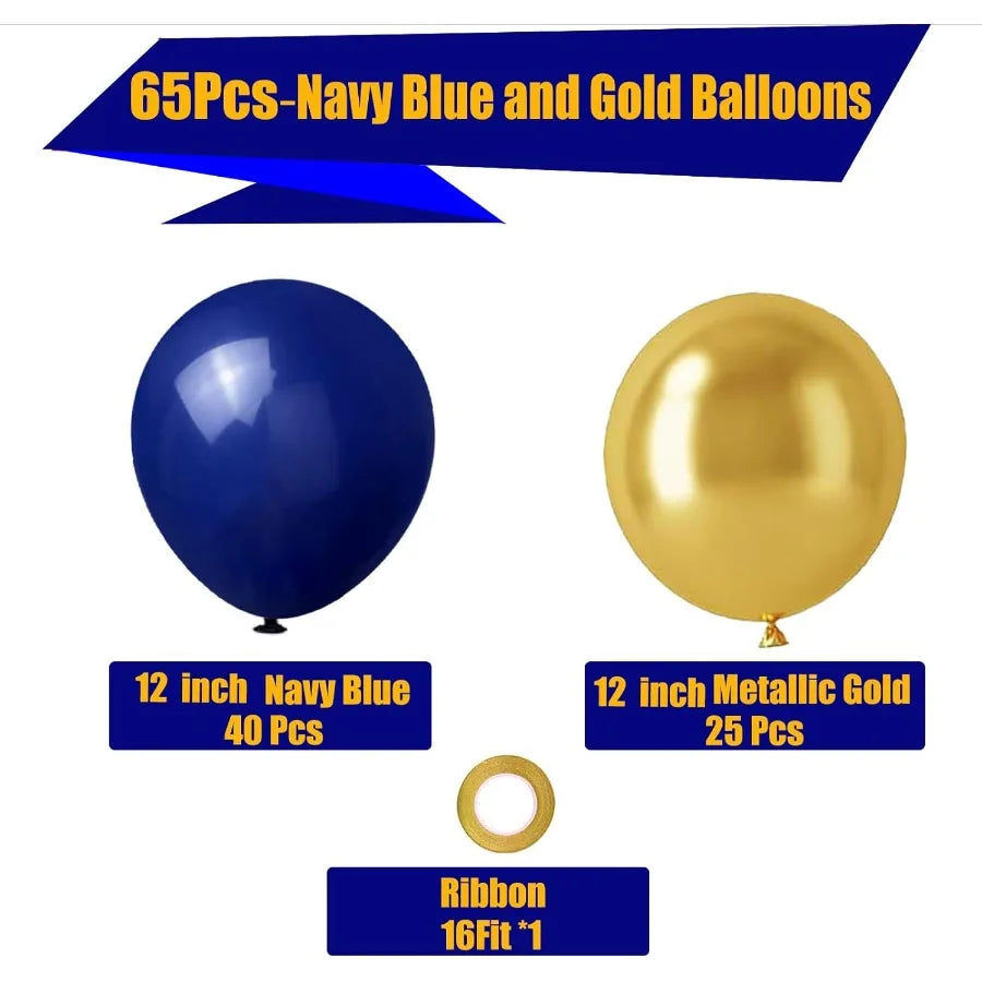 Navy Blue And Gold Balloons 65 Pieces 12 Inch For Anniversary Wedding New Year Birthday Party Graduation Decor